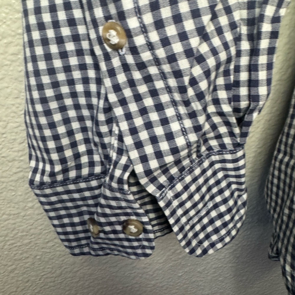 Orvis navy and white gingham button down long sleeve oxford casual shirt - Picture 3 of 9